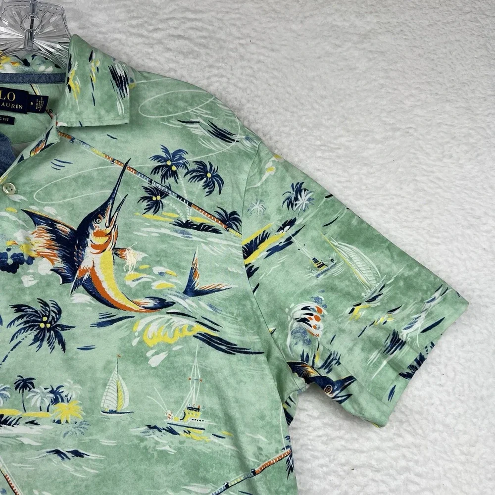 Polo Ralph Lauren Green Deep Sea Fishing Marlin Short Sleeve Polo Shirt Men's M